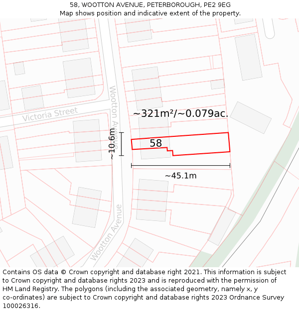 58, WOOTTON AVENUE, PETERBOROUGH, PE2 9EG: Plot and title map