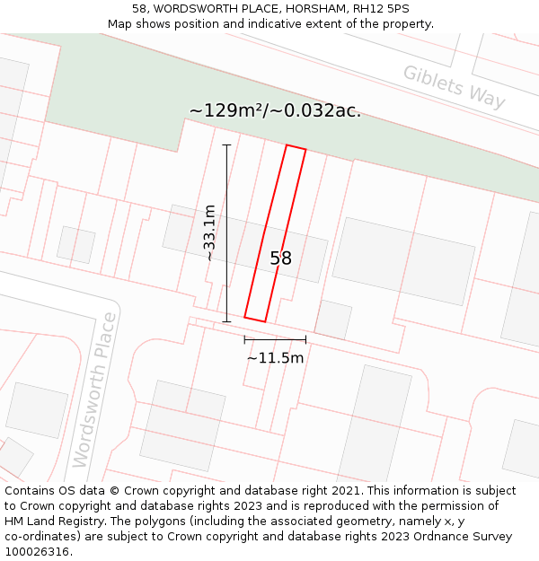 58, WORDSWORTH PLACE, HORSHAM, RH12 5PS: Plot and title map