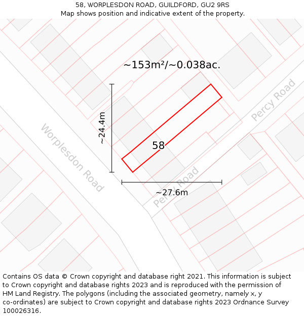 58, WORPLESDON ROAD, GUILDFORD, GU2 9RS: Plot and title map