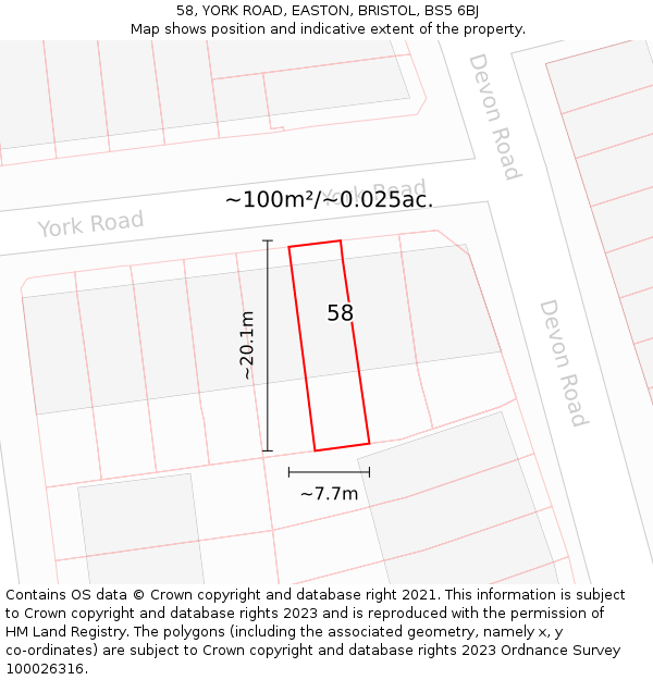 58, YORK ROAD, EASTON, BRISTOL, BS5 6BJ: Plot and title map