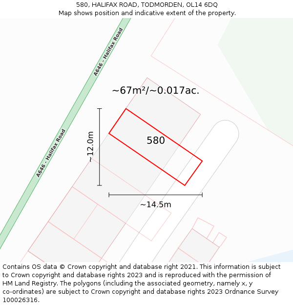 580, HALIFAX ROAD, TODMORDEN, OL14 6DQ: Plot and title map