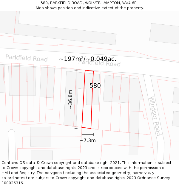 580, PARKFIELD ROAD, WOLVERHAMPTON, WV4 6EL: Plot and title map