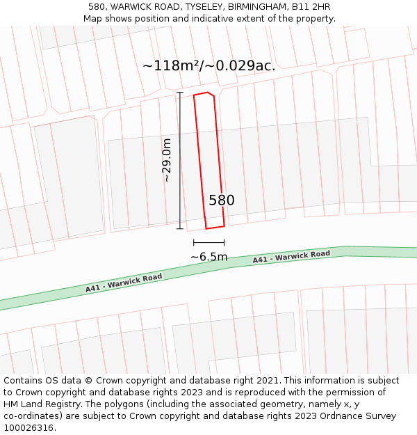 580, WARWICK ROAD, TYSELEY, BIRMINGHAM, B11 2HR: Plot and title map
