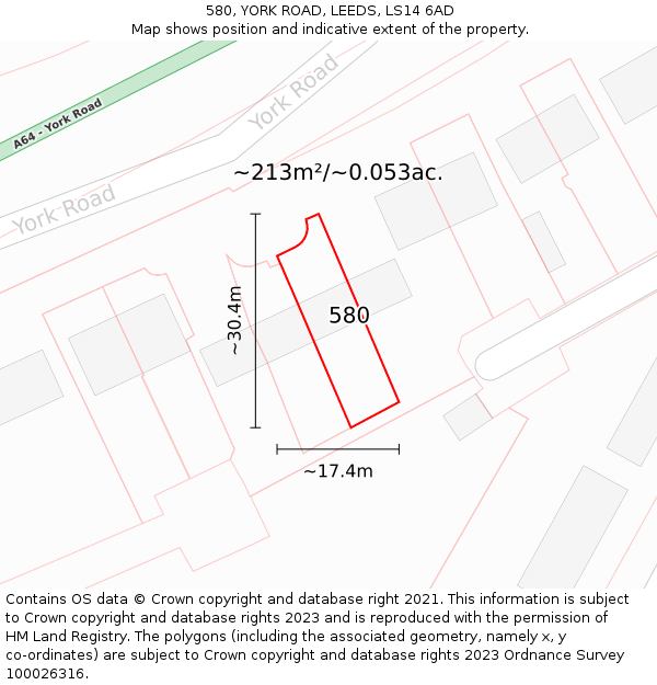 580, YORK ROAD, LEEDS, LS14 6AD: Plot and title map