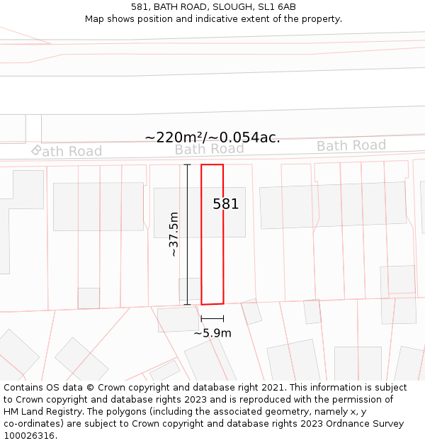 581, BATH ROAD, SLOUGH, SL1 6AB: Plot and title map
