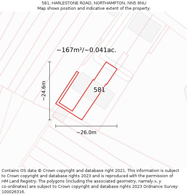 581, HARLESTONE ROAD, NORTHAMPTON, NN5 6NU: Plot and title map