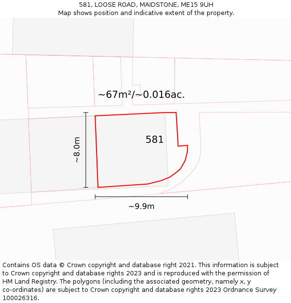 581, LOOSE ROAD, MAIDSTONE, ME15 9UH: Plot and title map