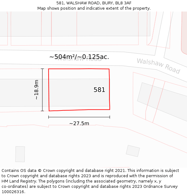 581, WALSHAW ROAD, BURY, BL8 3AF: Plot and title map