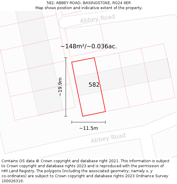 582, ABBEY ROAD, BASINGSTOKE, RG24 9ER: Plot and title map