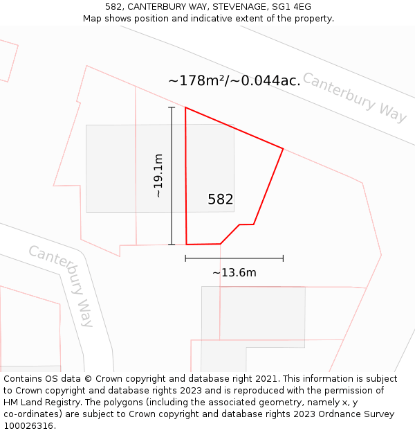 582, CANTERBURY WAY, STEVENAGE, SG1 4EG: Plot and title map