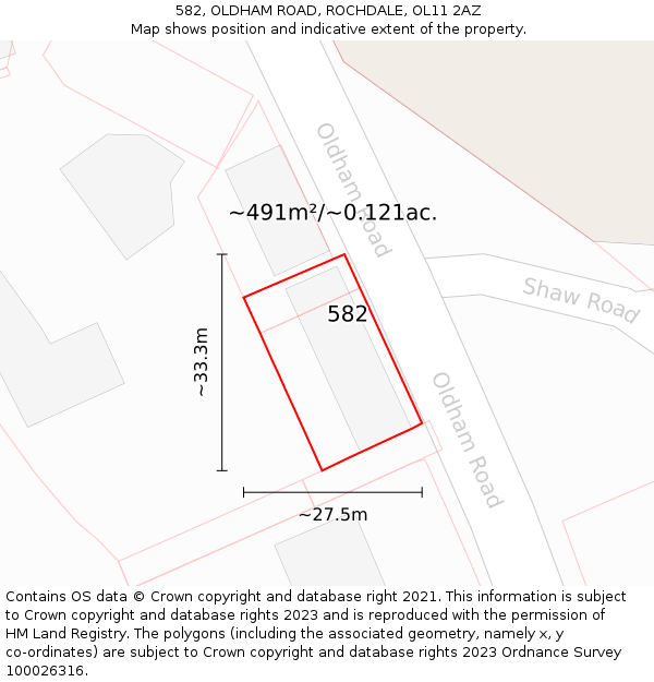 582, OLDHAM ROAD, ROCHDALE, OL11 2AZ: Plot and title map