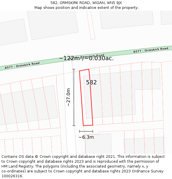 582, ORMSKIRK ROAD, WIGAN, WN5 9JX: Plot and title map