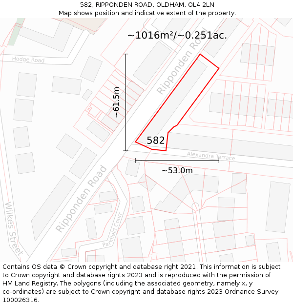 582, RIPPONDEN ROAD, OLDHAM, OL4 2LN: Plot and title map