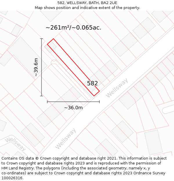 582, WELLSWAY, BATH, BA2 2UE: Plot and title map