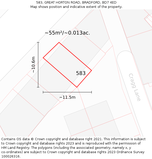 583, GREAT HORTON ROAD, BRADFORD, BD7 4ED: Plot and title map