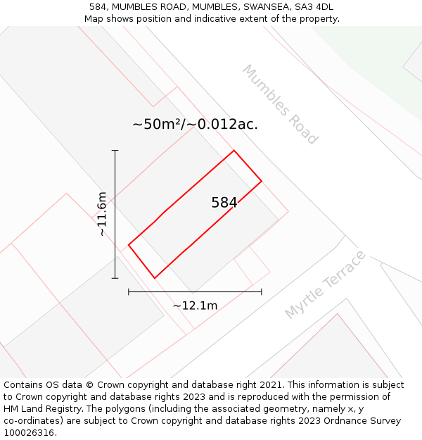 584, MUMBLES ROAD, MUMBLES, SWANSEA, SA3 4DL: Plot and title map