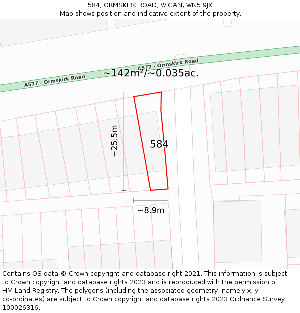 584, ORMSKIRK ROAD, WIGAN, WN5 9JX: Plot and title map