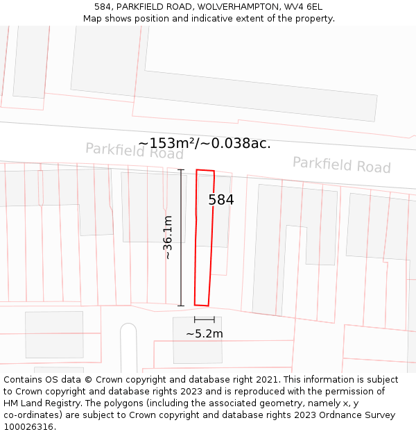 584, PARKFIELD ROAD, WOLVERHAMPTON, WV4 6EL: Plot and title map