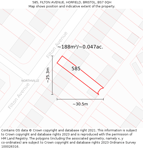 585, FILTON AVENUE, HORFIELD, BRISTOL, BS7 0QH: Plot and title map