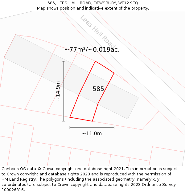 585, LEES HALL ROAD, DEWSBURY, WF12 9EQ: Plot and title map
