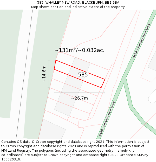 585, WHALLEY NEW ROAD, BLACKBURN, BB1 9BA: Plot and title map
