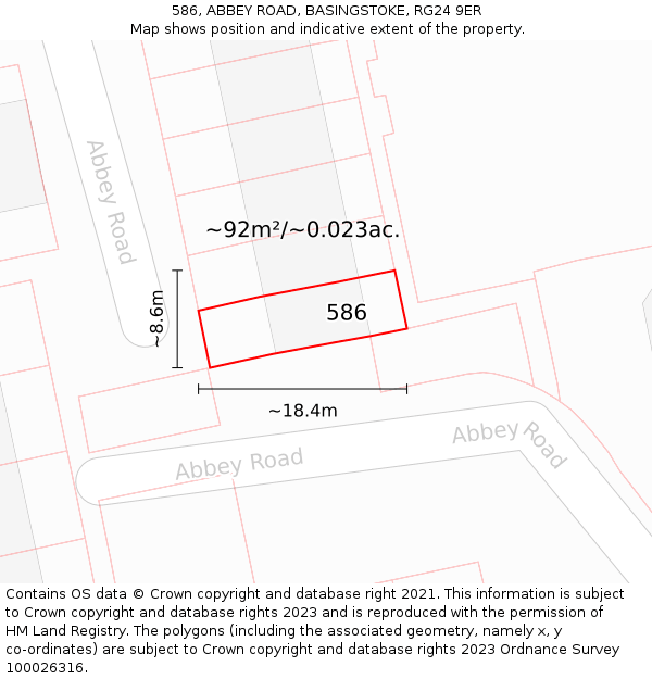 586, ABBEY ROAD, BASINGSTOKE, RG24 9ER: Plot and title map
