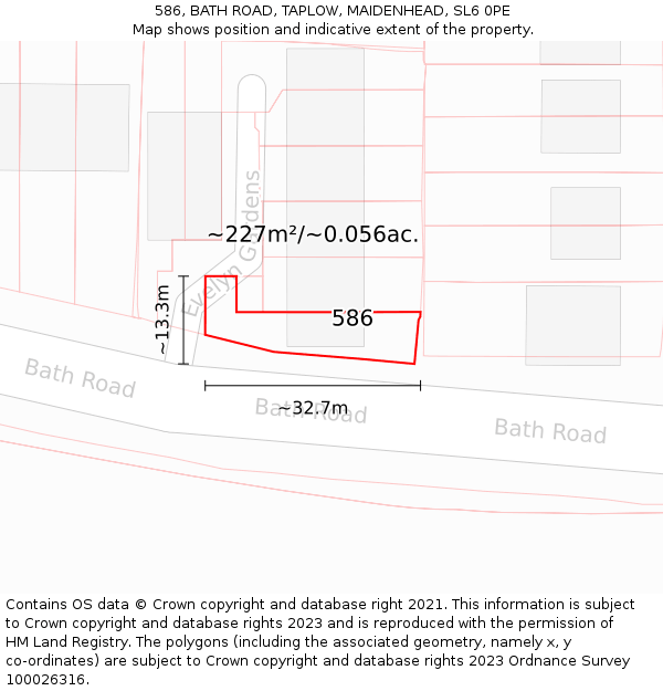 586, BATH ROAD, TAPLOW, MAIDENHEAD, SL6 0PE: Plot and title map