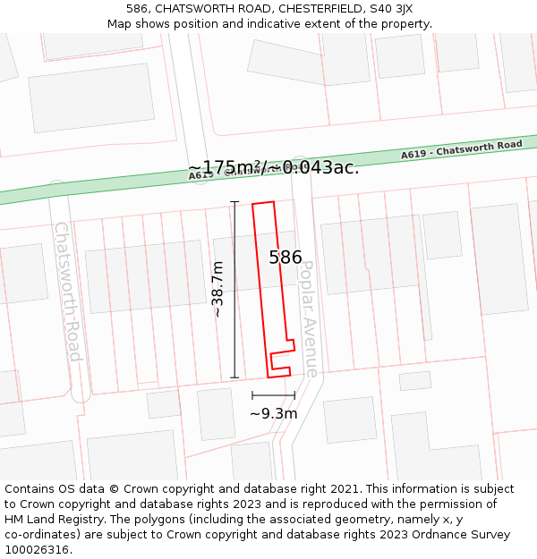 586, CHATSWORTH ROAD, CHESTERFIELD, S40 3JX: Plot and title map