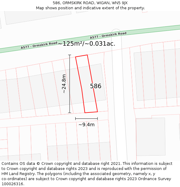 586, ORMSKIRK ROAD, WIGAN, WN5 9JX: Plot and title map