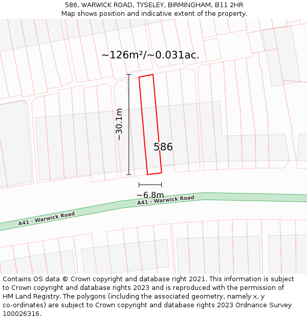 586, WARWICK ROAD, TYSELEY, BIRMINGHAM, B11 2HR: Plot and title map