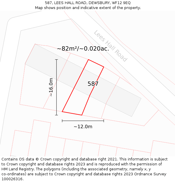 587, LEES HALL ROAD, DEWSBURY, WF12 9EQ: Plot and title map