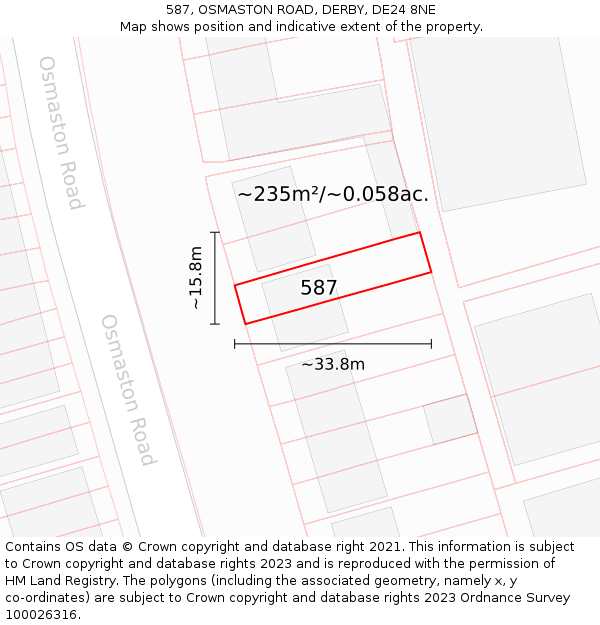 587, OSMASTON ROAD, DERBY, DE24 8NE: Plot and title map
