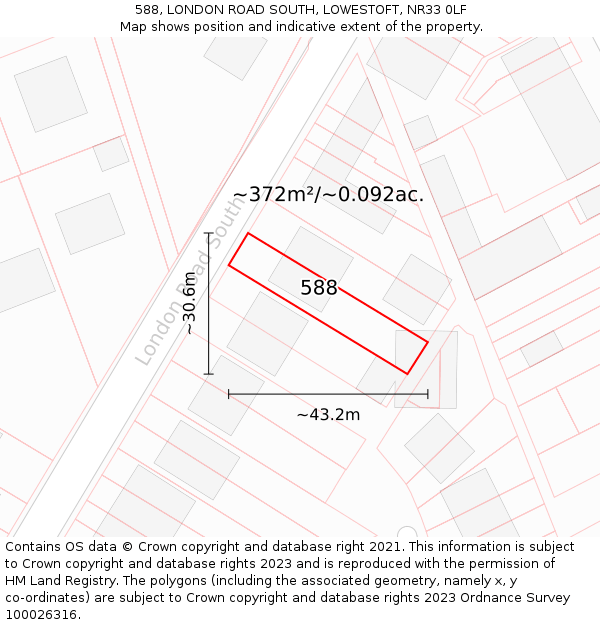 588, LONDON ROAD SOUTH, LOWESTOFT, NR33 0LF: Plot and title map