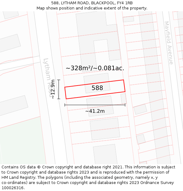 588, LYTHAM ROAD, BLACKPOOL, FY4 1RB: Plot and title map