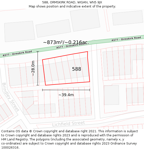 588, ORMSKIRK ROAD, WIGAN, WN5 9JX: Plot and title map