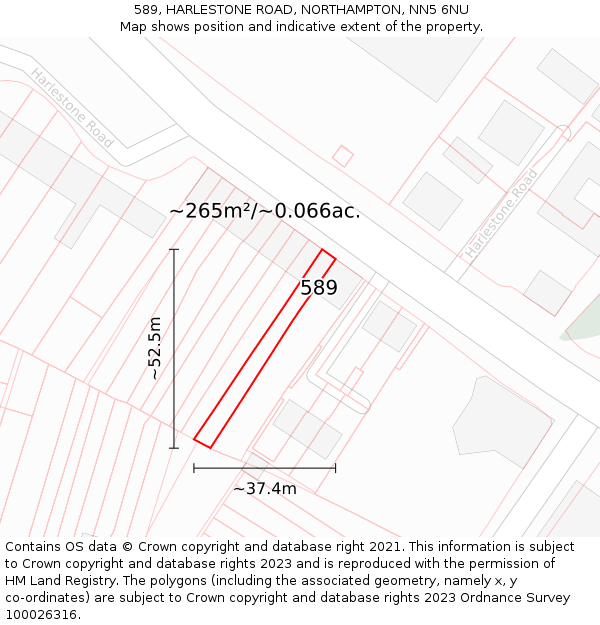 589, HARLESTONE ROAD, NORTHAMPTON, NN5 6NU: Plot and title map
