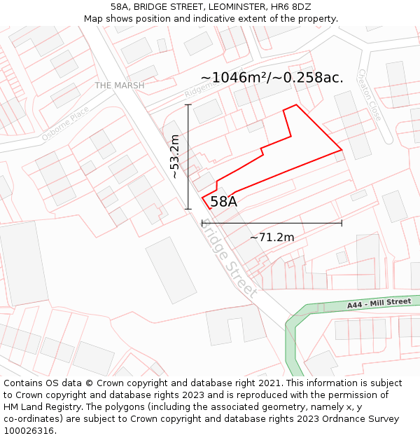58A, BRIDGE STREET, LEOMINSTER, HR6 8DZ: Plot and title map
