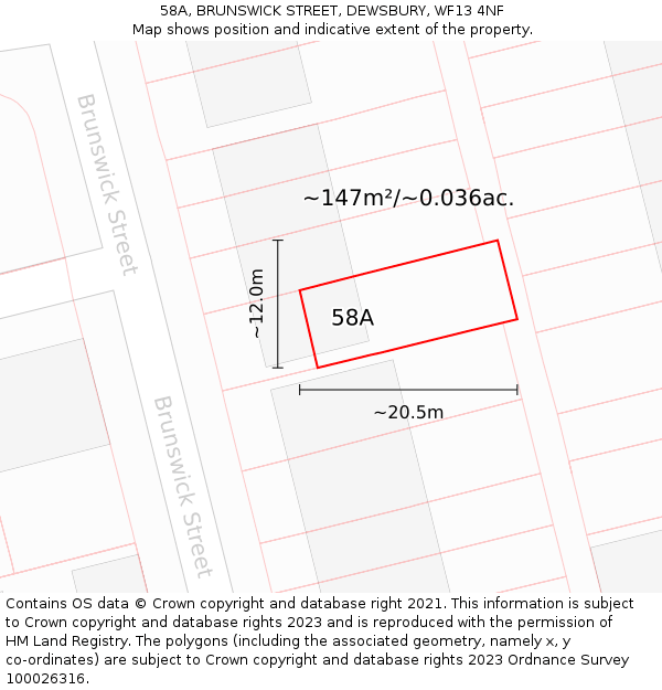 58A, BRUNSWICK STREET, DEWSBURY, WF13 4NF: Plot and title map