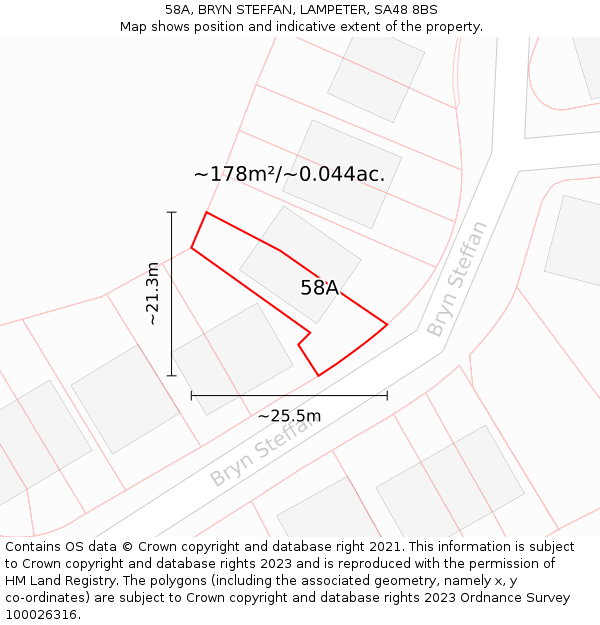 58A, BRYN STEFFAN, LAMPETER, SA48 8BS: Plot and title map