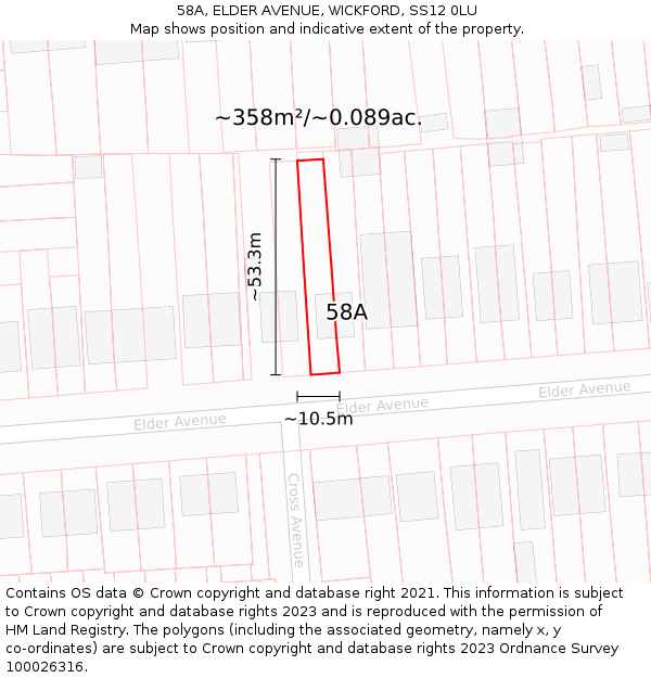 58A, ELDER AVENUE, WICKFORD, SS12 0LU: Plot and title map