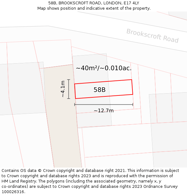 58B, BROOKSCROFT ROAD, LONDON, E17 4LY: Plot and title map