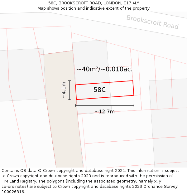58C, BROOKSCROFT ROAD, LONDON, E17 4LY: Plot and title map