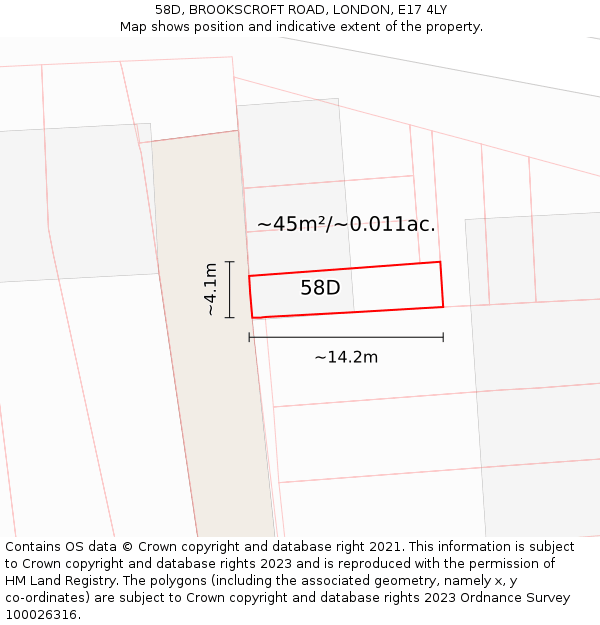 58D, BROOKSCROFT ROAD, LONDON, E17 4LY: Plot and title map
