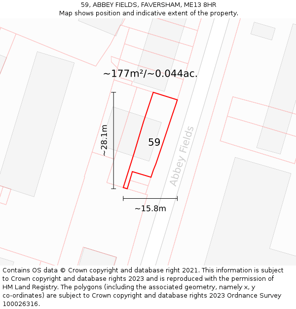 59, ABBEY FIELDS, FAVERSHAM, ME13 8HR: Plot and title map