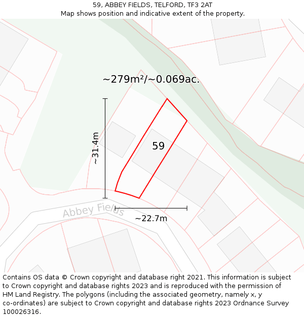 59, ABBEY FIELDS, TELFORD, TF3 2AT: Plot and title map