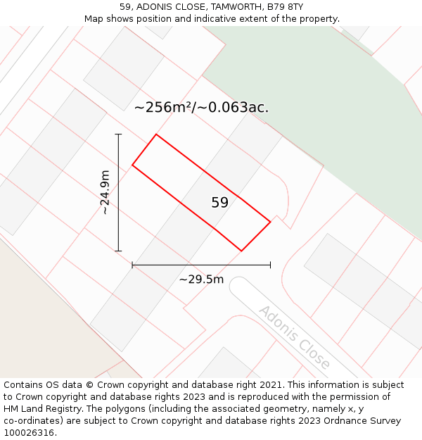 59, ADONIS CLOSE, TAMWORTH, B79 8TY: Plot and title map