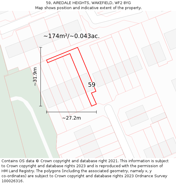 59, AIREDALE HEIGHTS, WAKEFIELD, WF2 8YG: Plot and title map