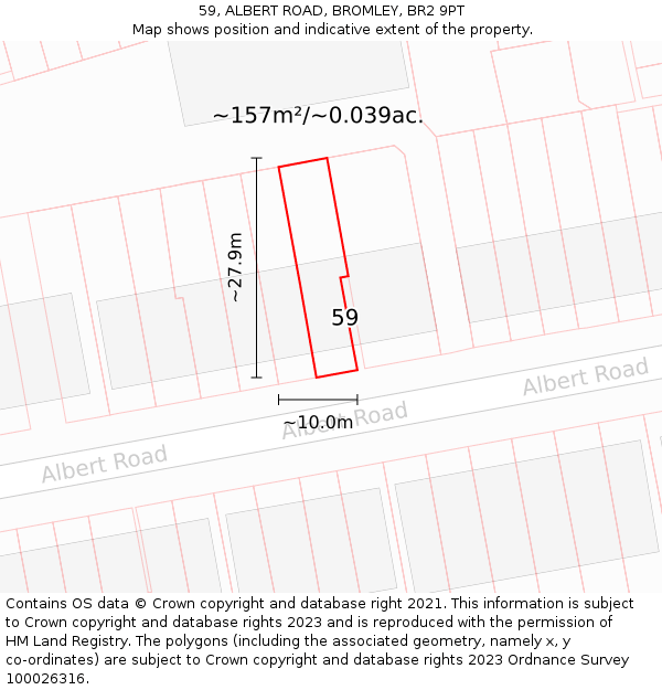 59, ALBERT ROAD, BROMLEY, BR2 9PT: Plot and title map