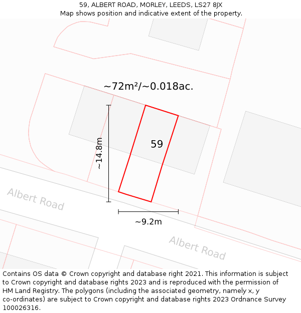 59, ALBERT ROAD, MORLEY, LEEDS, LS27 8JX: Plot and title map