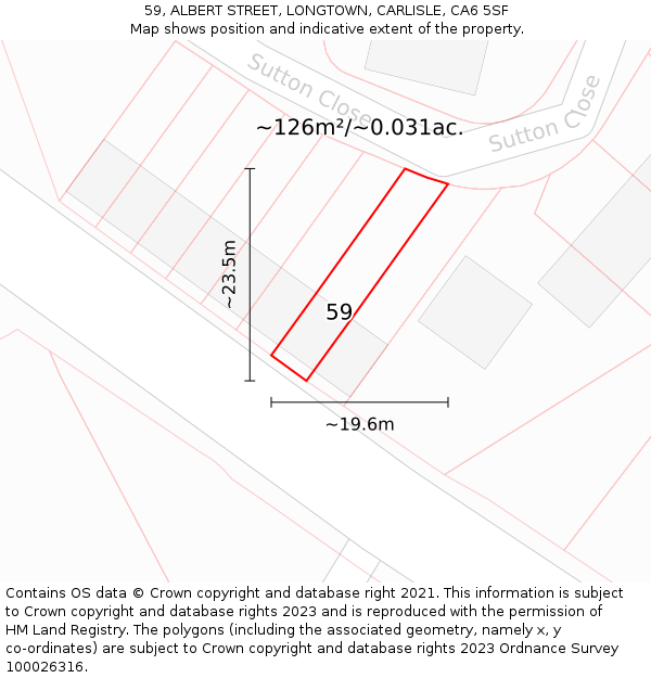 59, ALBERT STREET, LONGTOWN, CARLISLE, CA6 5SF: Plot and title map